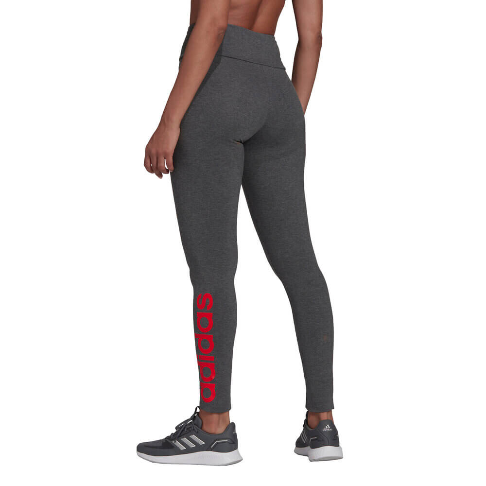 Adidas Essentials Women's Long High Waisted Leggings Dark Grey Heather/  Vivid Red (HD1770) - Carpe Diem