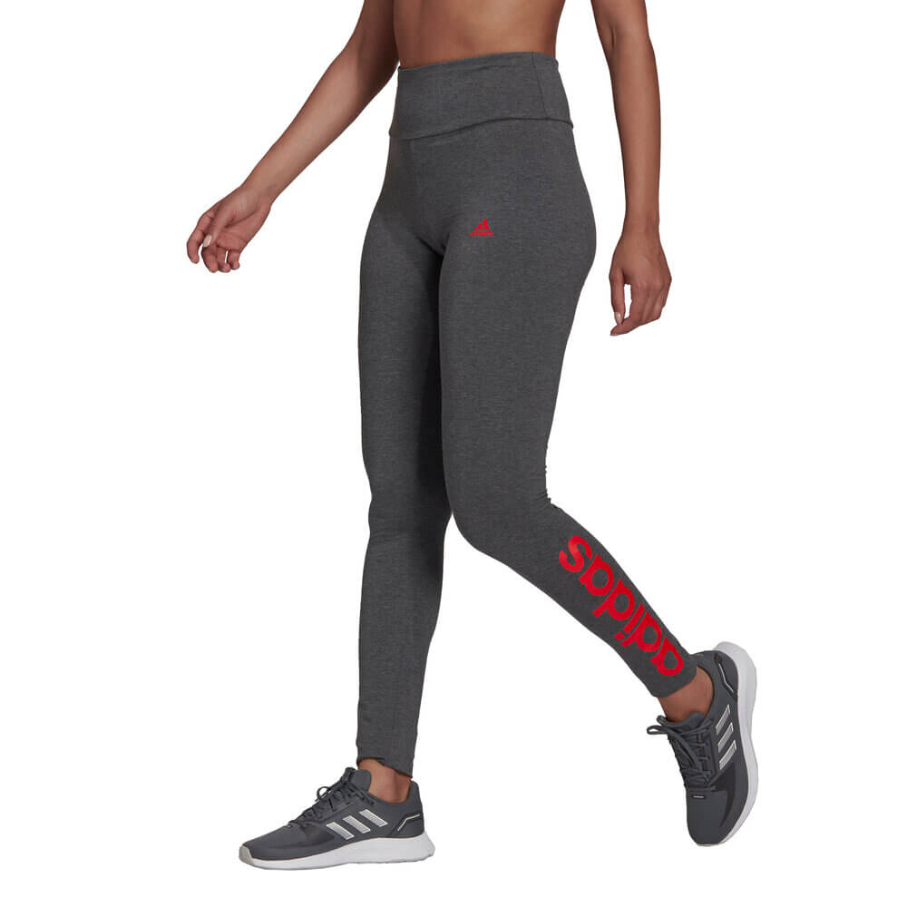 Adidas Essentials Women's Long High Waisted Leggings Dark Grey Heather/  Vivid Red (HD1770) - Carpe Diem